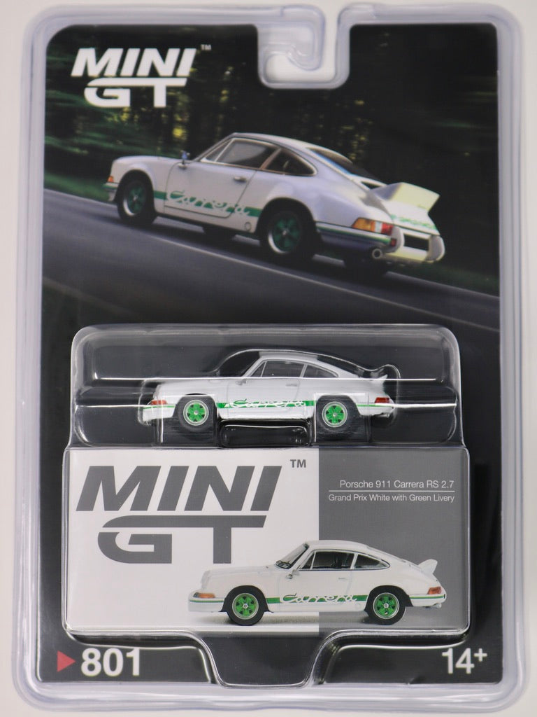 Mini GT | Porsche 911 Carrera RS 2.7 | Grand Prix White with Green Livery | 