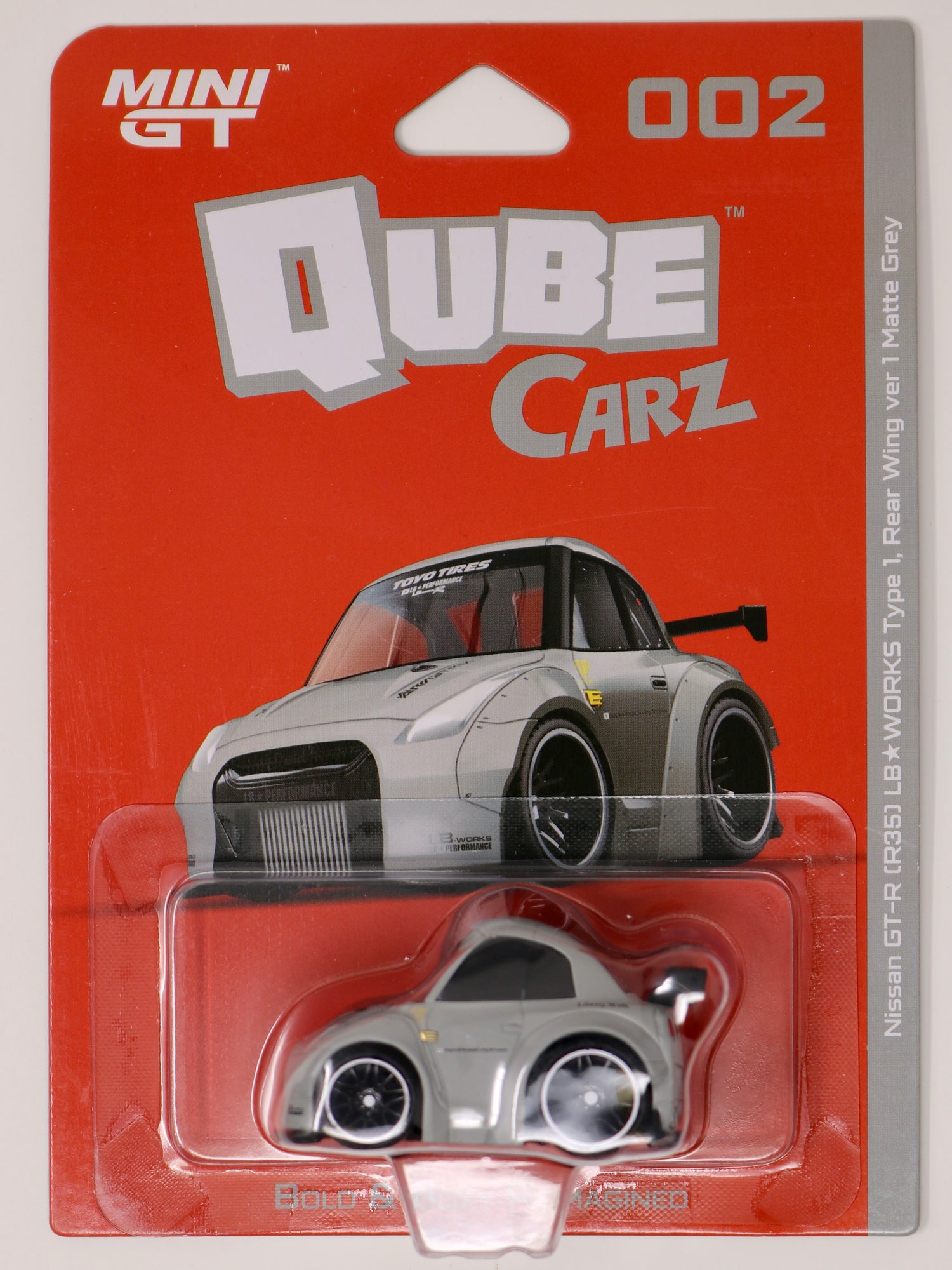 Mini GT | QubeCarz | Series 1 | Liberty Walk | Nissan GT-R (R35) LB WORKS Type 1, Rear Wing ver 1 Matte Grey 