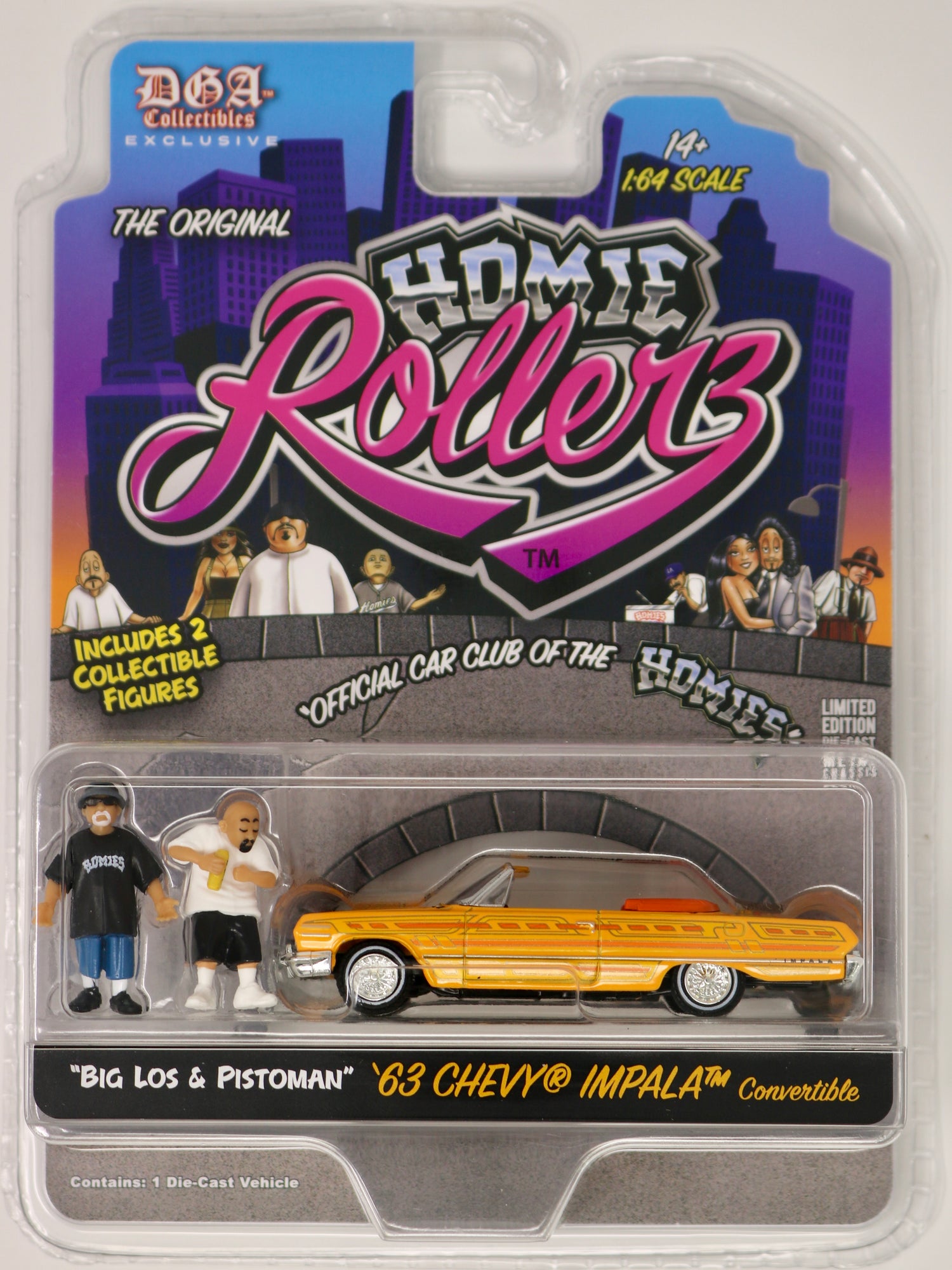 Greenlight x DGA 2025 Homie Rollerz | Series 1 | '63 Chevy Impala Convertible w/ "Big Los & Pistoman"
