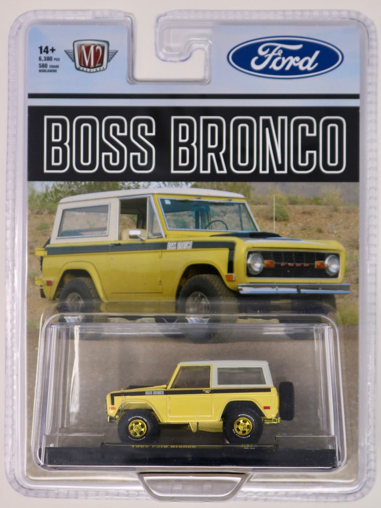 M2 Machines | Hobby Exclusive | Beige with White Top Two-Tone | 1969 Ford Bronco BOSS Chase