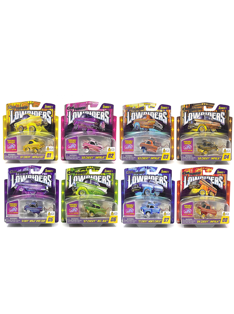 Car Tuned 2025 Lowriders Series 1 | Show Glow L.E.D. Light Up Chassis | Factory Sealed Case (8 Cars)